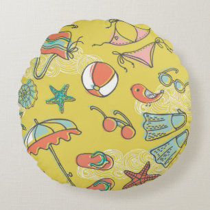 beach accessories. seamless pattern round pillow