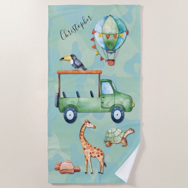 Beach Adventure Monogram Truck Animals Towel (Front)