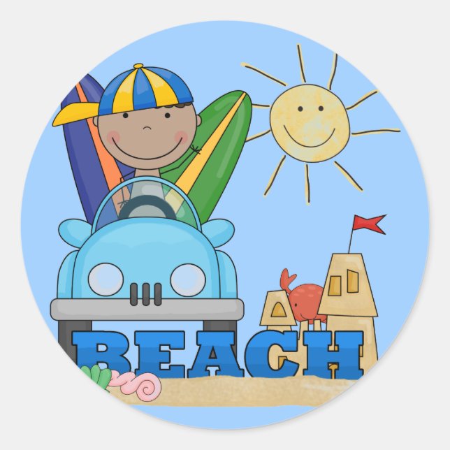 BEACH African American Boy Tshirts and Gifts Classic Round Sticker (Front)