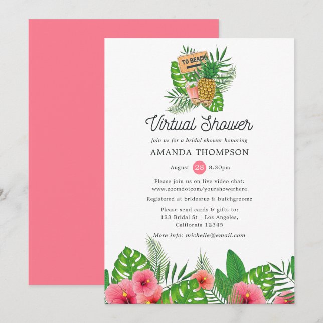 Beach Aloha Luau Virtual Bridal Shower Invitation (Front/Back)