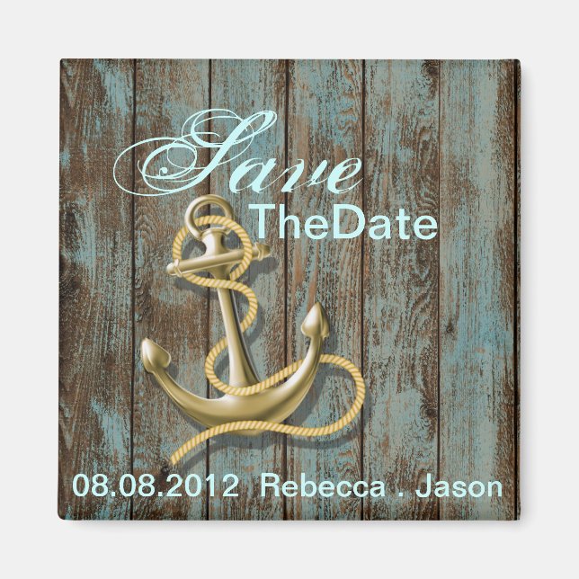 beach anchor nautical wedding save the date magnet (Front)