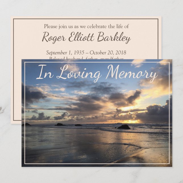 Beach and Clouds at Sunset Memorial Service Invite (Front/Back)