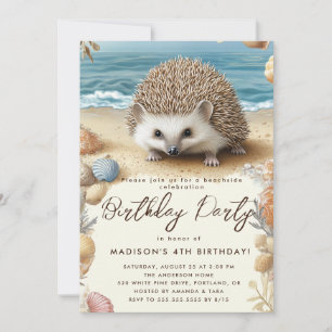 beach and hedgehog birthday party  invitation