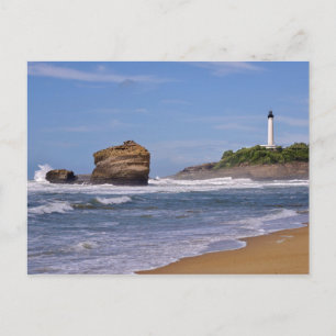 Beach and lighthouse at Biarritz in France Postcard
