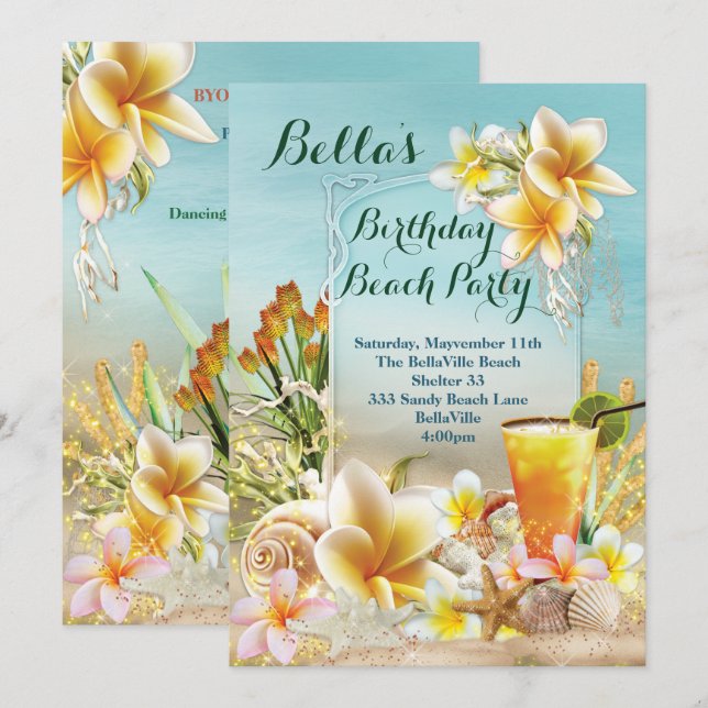 Beach and Luau Party Invitations (Front/Back)