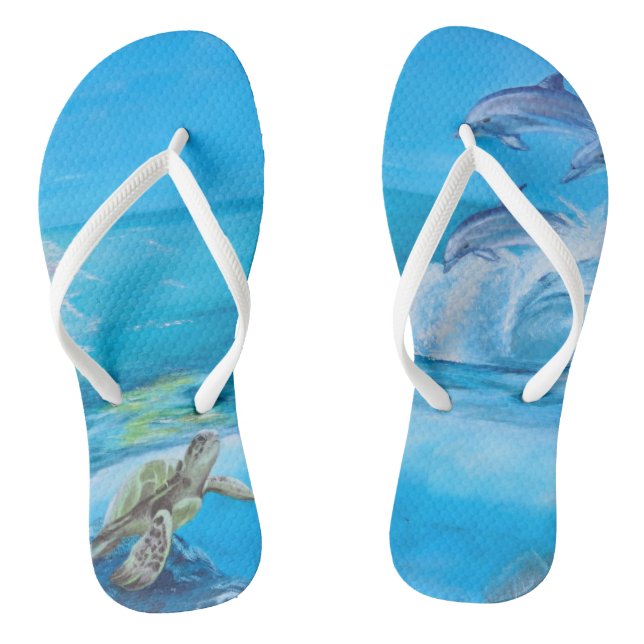 Beach and Marine Life Painting Flip Flops (Footbed)