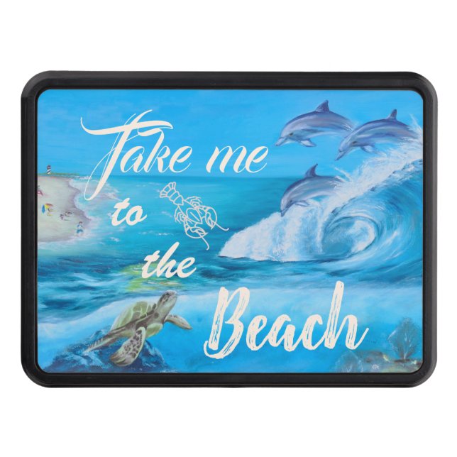 Beach and Marine Life Painting Trailer Hitch Cover (Front)