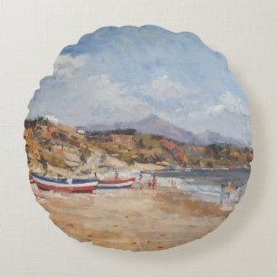 Beach and Mountains Nerja 2001 Round Pillow