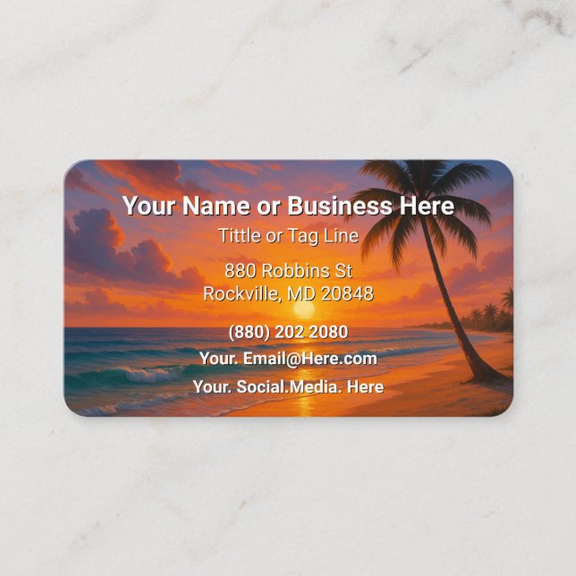 Beach and Palm Trees Business Card Personal (Front)