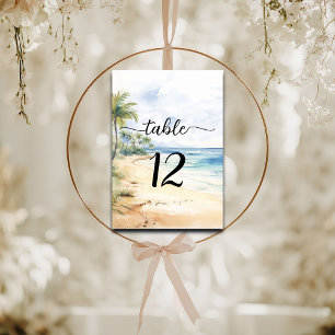 Beach and Palm Trees Elegant Wedding Table Number