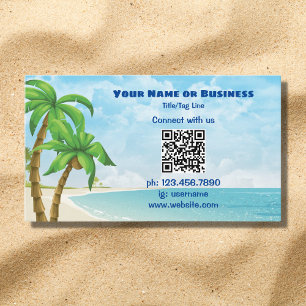 Beach and Palm Trees   QR Code Tropical  Business Card