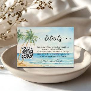 Beach and Palm Trees QR Code Wedding Details Enclosure Card