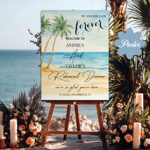 Beach and Palm Trees Rehearsal Dinner Welcome Poster