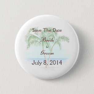 Beach And Palm Trees Wedding Save The Date 2 Inch Round Button