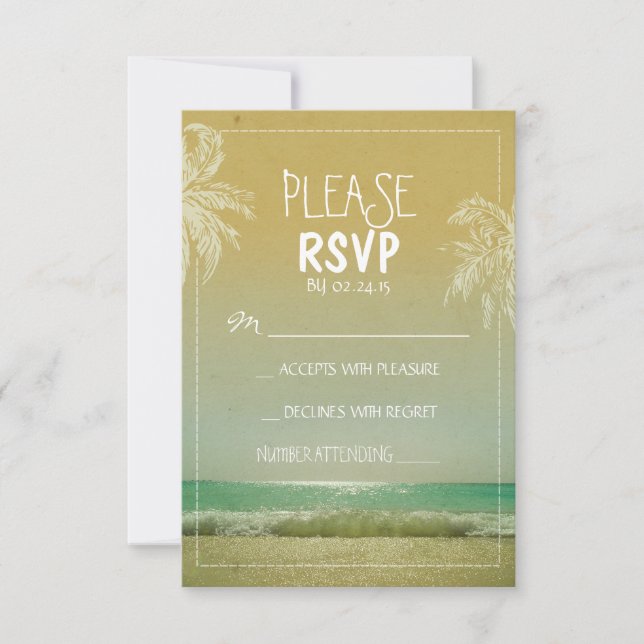 BEACH and palms wedding RSVP Card (Front)