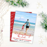Beach And Sand Christmas Holiday Card<br><div class="desc">Whether it’s a photo from Christmas at the beach or your favourite photo from your summer vacation, this “Dashing Through the Sand” card is a fun way to wish friends and family a Merry Christmas! The back of the card features a red and white "Merry Christmas" pattern. Easily customize this...</div>
