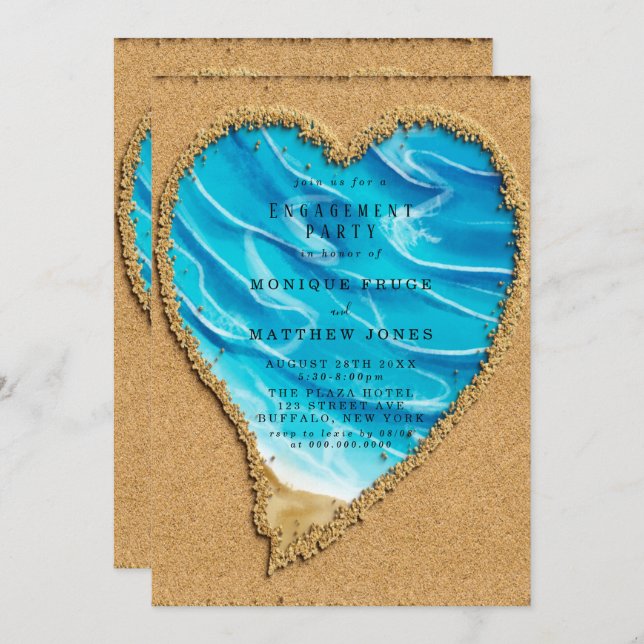 Beach and Sand Heart Engagement Party Invitation (Front/Back)