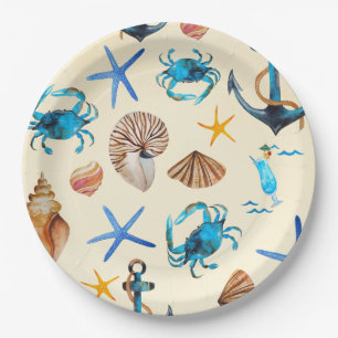 Beach And Sea Life Themed Pattern Paper Plate