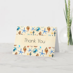 Beach And Sea Life Themed Pattern Thank You Card