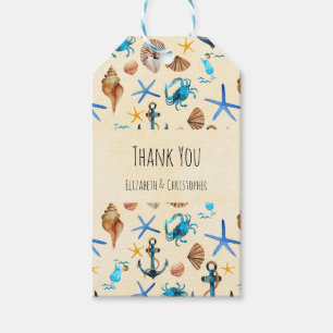 Beach And Sea Life Themed Pattern Thank You Gift Tags