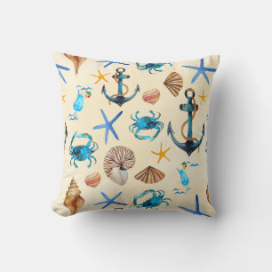 Beach And Sea Life Themed Pattern Throw Pillow