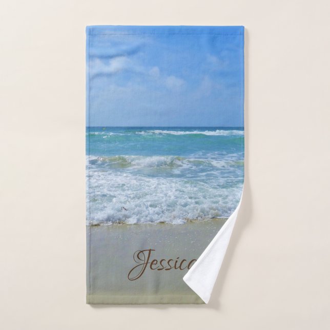 Beach and Sea Personalized Name Hand Towel (Hand Towel)