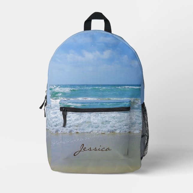 Beach and Sea Personalized Name Printed Backpack (Front)