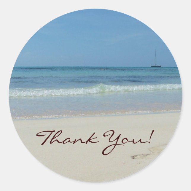 Beach and Sea Thank You Classic Round Sticker (Front)