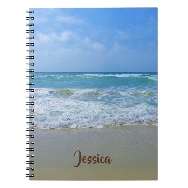 Beach and Sea with Waves Personalized Name Notebook (Front)