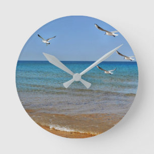 Beach and Seagulls Round Clock