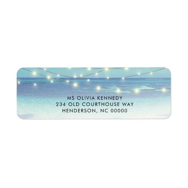 Beach and String Lights Wedding Return Address  (Front)