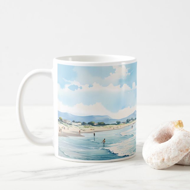 Beach And Wave of The Sea Coffee Mug (With Donut)