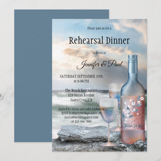 Beach and Wine Painted Rehearsal Dinner Invitation (Front/Back)