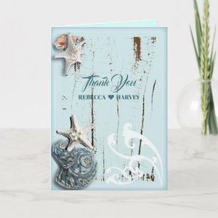 beach aqua blue seashell wedding thank you