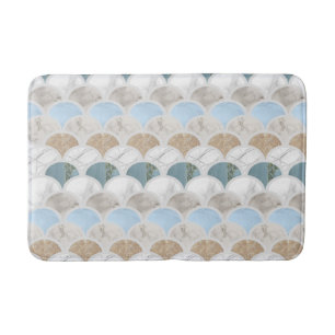 beach aqua blue white marble pastel mermaid scales bath mat