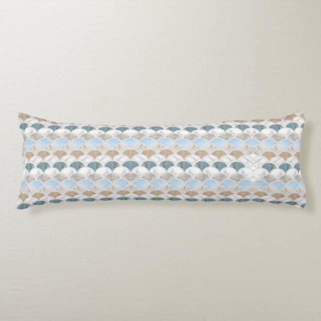 beach aqua blue white marble pastel mermaid scales body pillow (Front)