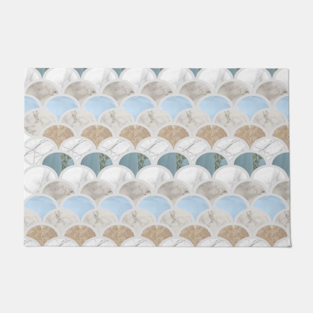 beach aqua blue white marble pastel mermaid scales doormat (Front)