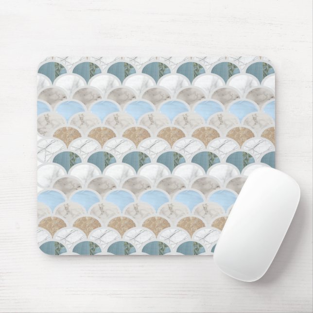 beach aqua blue white marble pastel mermaid scales mouse pad (With Mouse)