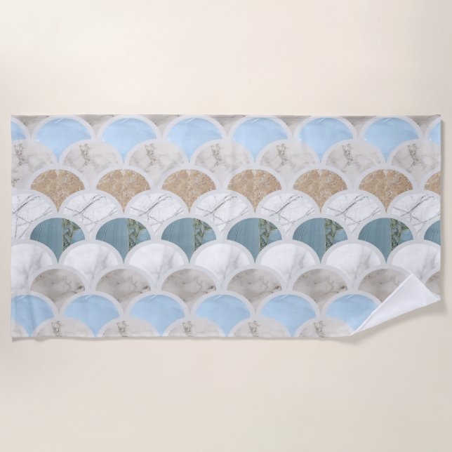 beach aqua blue white marble pastel mermaid scales towel (Front)