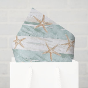 Beach Aqua Mint Starfish Stripes Bridal Shower Tissue Paper