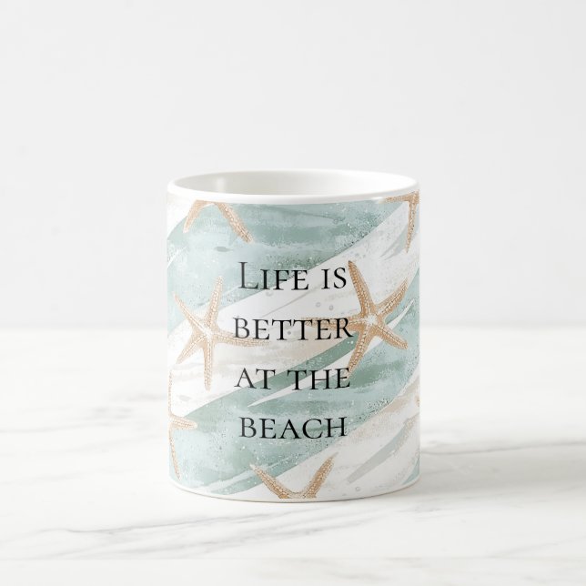 Beach Aqua Mint Starfish Stripes   Coffee Mug (Center)