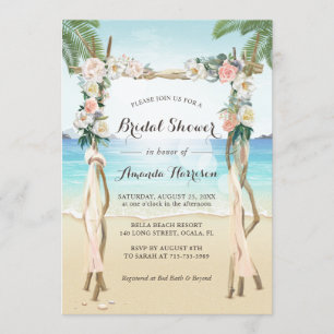 Beach Arbor Arch Floral Tropical Bridal Shower Invitation