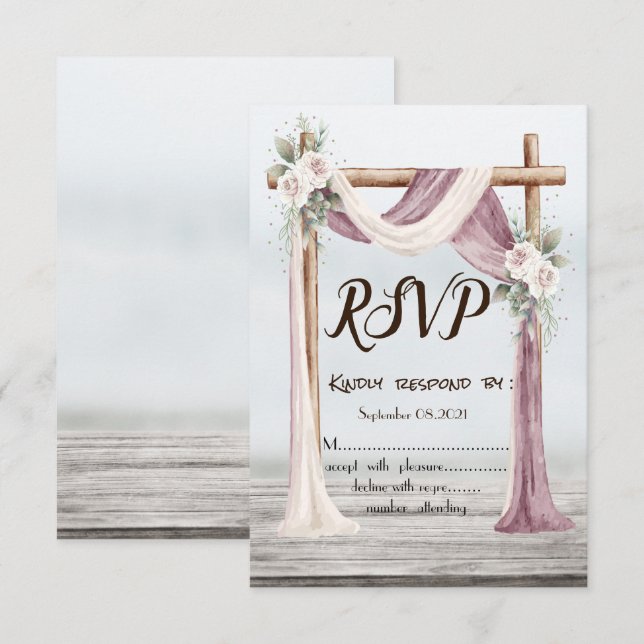 Beach Arbor Flowers Wedding RSVP Invitation (Front/Back)