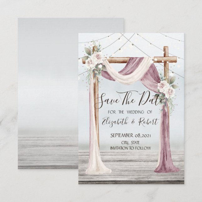 Beach Arbor String Lights Save The Date (Front/Back)