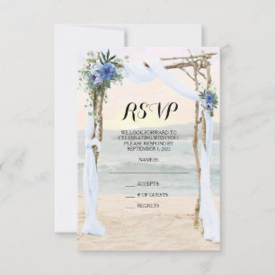 Beach Arbor Sunset Blue Orchid Wedding RSVP Card