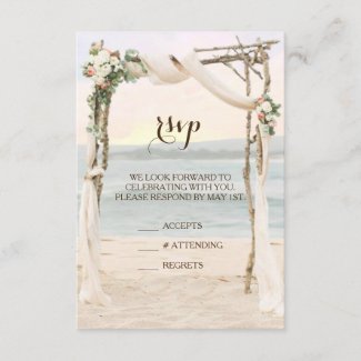 Beach Arbor Sunset Wedding Invitation RSVP Card