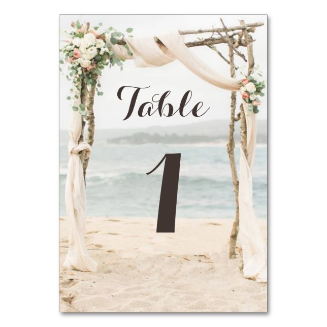Beach Arbor Wedding Table Number Card (Front)
