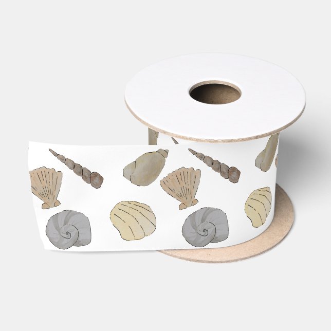 Beach Art Watercolor Sea Shells Satin Ribbon (Spool)