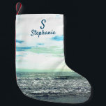Beach Artistic Ocean Sea Blue Monogram Initial Small Christmas Stocking<br><div class="desc">Designed with artistic photo of beach background with text templates for monogram initial and name!</div>
