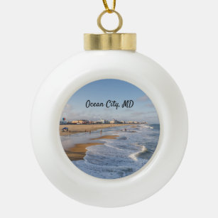 Beach at Ocean City, Maryland Ceramic Ball Christmas Ornament
